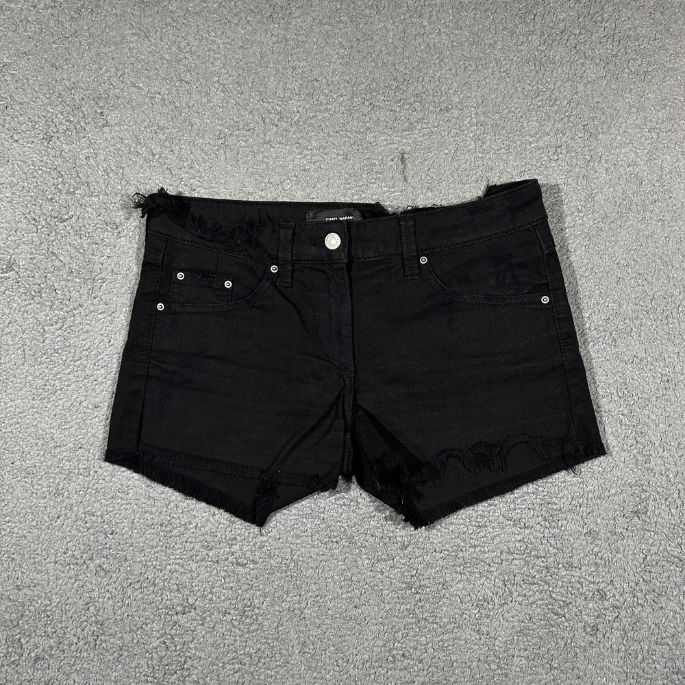 Isabel Marant Women's Denim Frayed High Rise Shorts Black Size 36 #2069